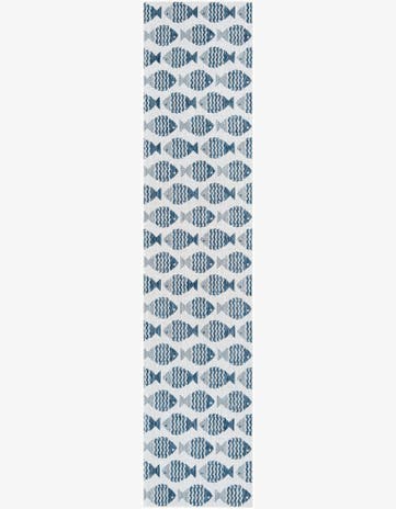 Navy Blue Easy-Clean Coastal Indoor / Outdoor Runner Rug