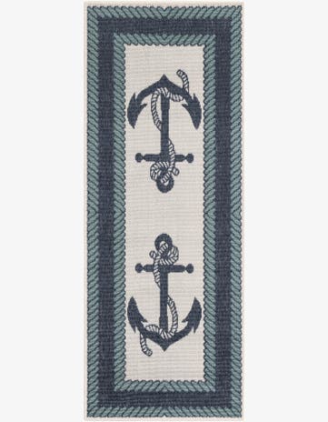 Navy Blue Easy-Clean Coastal Indoor / Outdoor Runner Rug