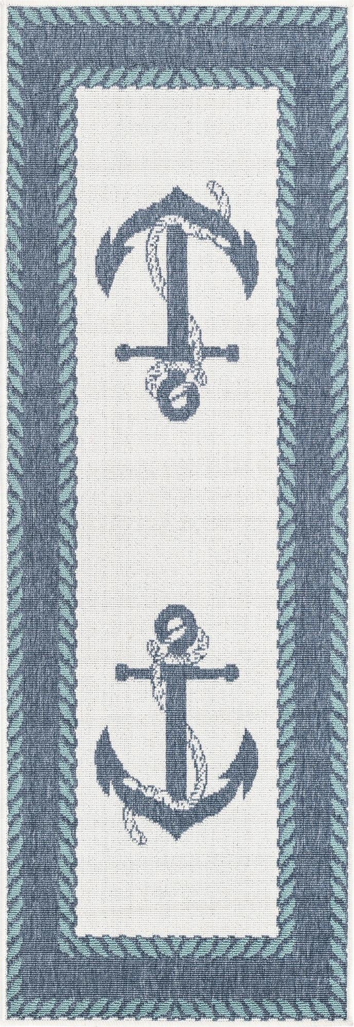 2' x 6' Washable Coastal Indoor / Outdoor Runner Rug