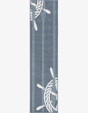 Navy Blue Easy-Clean Coastal Indoor / Outdoor Runner Rug