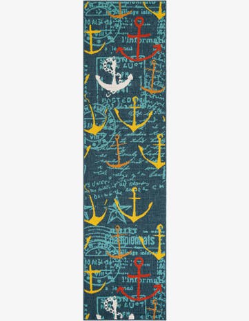 Navy Blue Easy-Clean Coastal Indoor / Outdoor Runner Rug