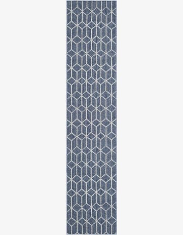 Navy Blue Easy-Clean Lattice Indoor / Outdoor Runner Rug