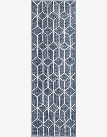 Navy Blue Easy-Clean Lattice Indoor / Outdoor Runner Rug