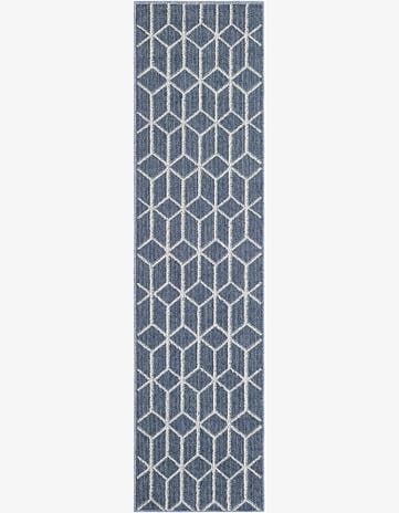 Navy Blue Easy-Clean Lattice Indoor / Outdoor Runner Rug