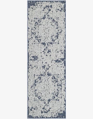 Navy Blue Easy-Clean Traditional Indoor / Outdoor Runner Rug