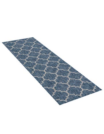 Navy Blue Easy-Clean Trellis Indoor / Outdoor Runner Rug