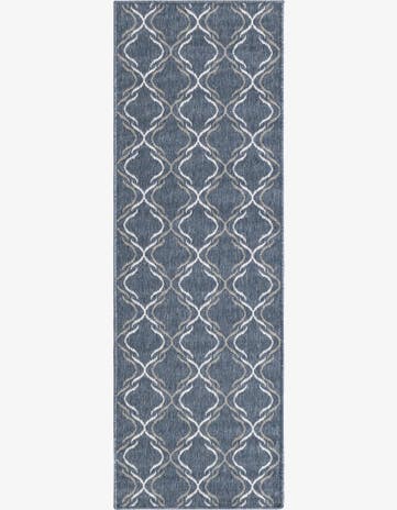 Navy Blue Easy-Clean Trellis Indoor / Outdoor Runner Rug