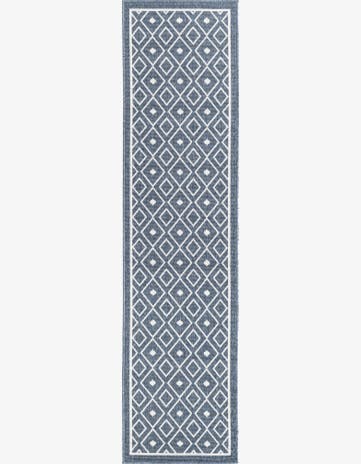 Navy Blue Easy-Clean Trellis Indoor / Outdoor Runner Rug