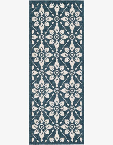 Navy Blue Easy-Clean Trellis Indoor / Outdoor Runner Rug