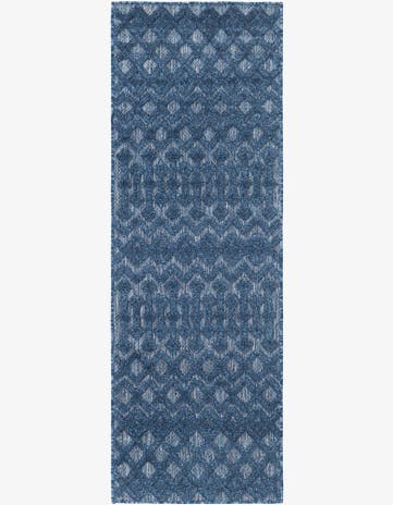 Navy Blue Easy-Clean Trellis Textured Indoor / Outdoor Runner Rug