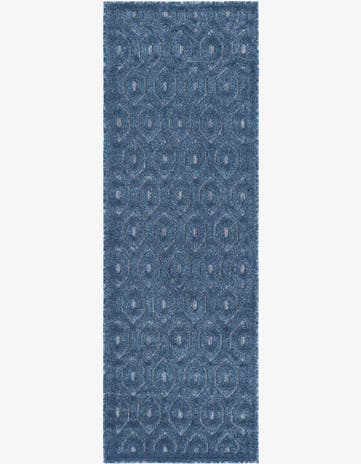 Navy Blue Easy-Clean Trellis Textured Indoor / Outdoor Runner Rug