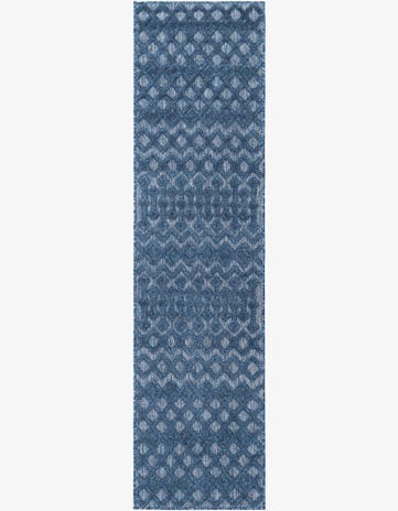 Navy Blue Easy-Clean Trellis Textured Indoor / Outdoor Runner Rug