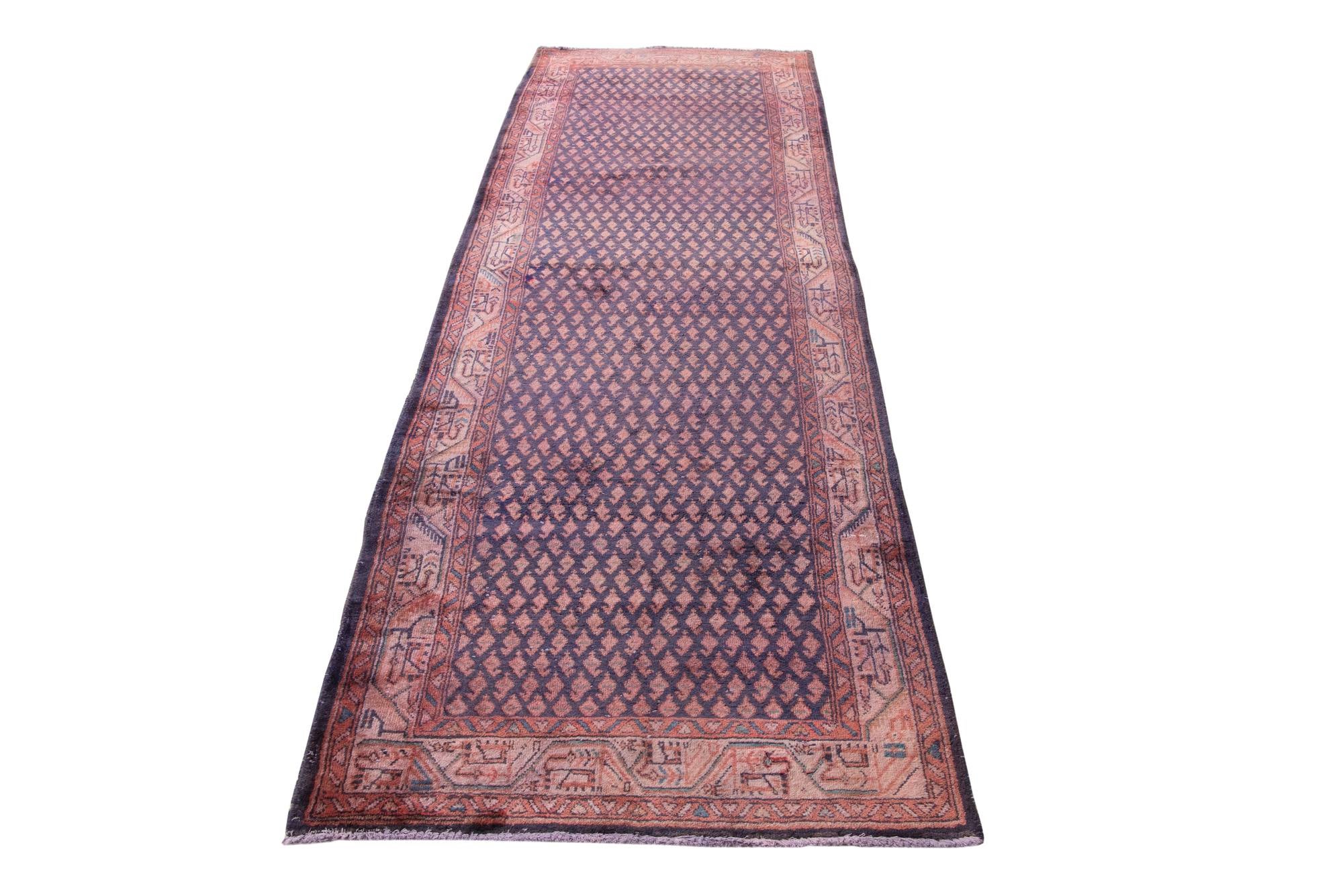 3' 7 x 10' 3 Hand Knotted Ultra Vintage Persian Wool Runner Rug