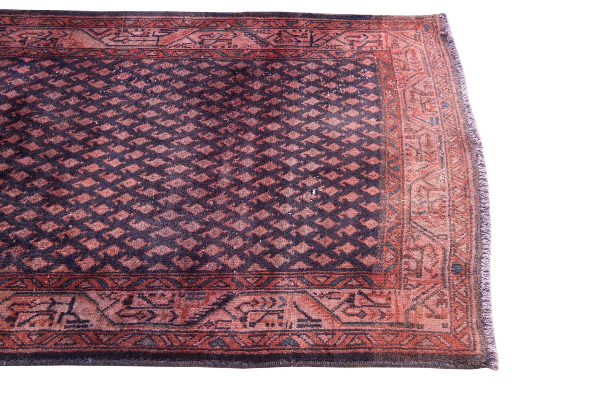 3' 7 x 10' 3 Hand Knotted Ultra Vintage Persian Wool Runner Rug