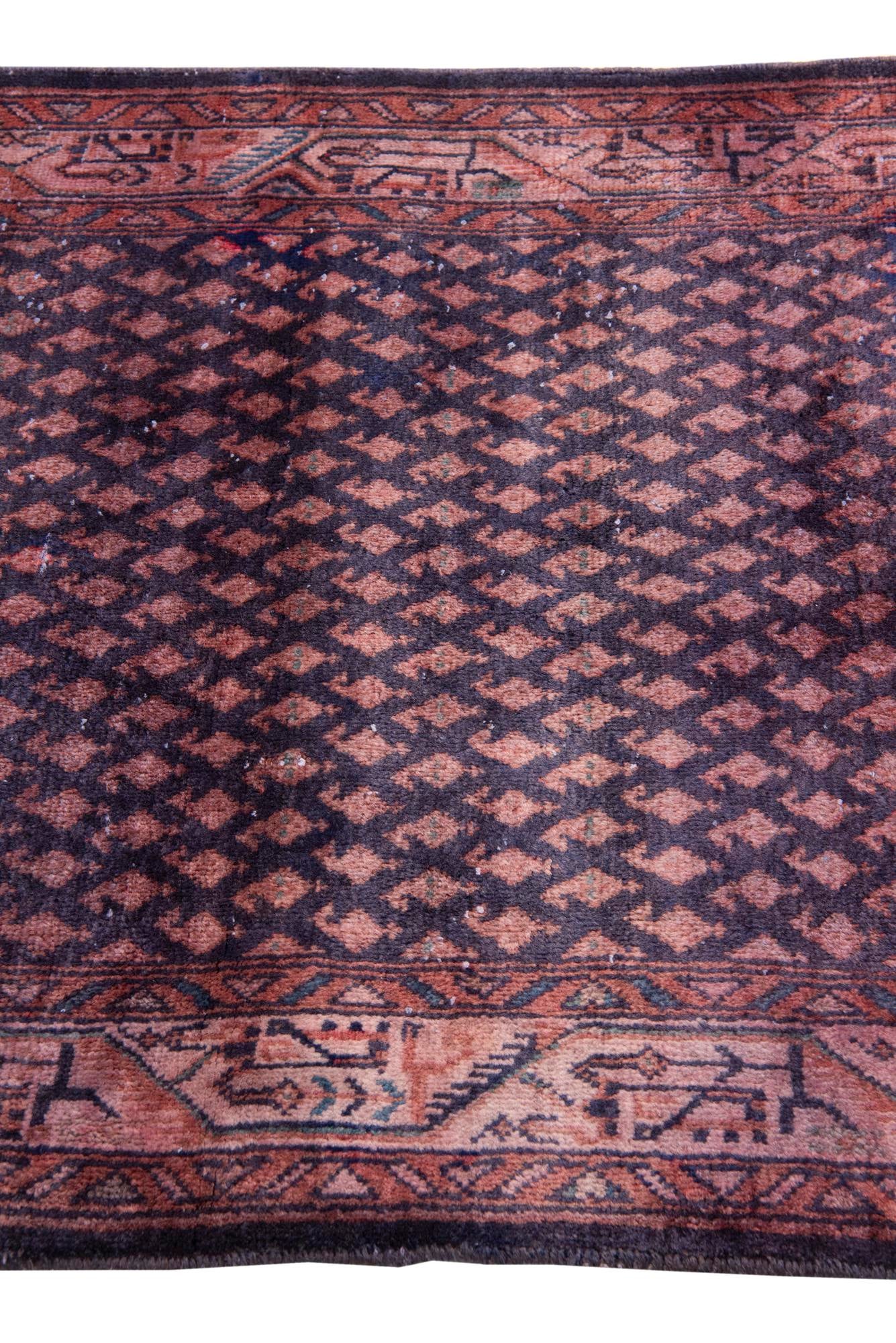 3' 7 x 10' 3 Hand Knotted Ultra Vintage Persian Wool Runner Rug