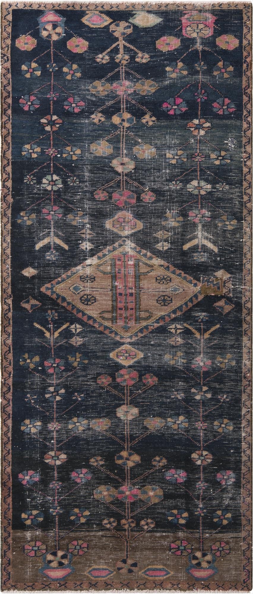 3' 8 x 8' 2  Hand Knotted Ultra Vintage Persian Wool Runner Rug