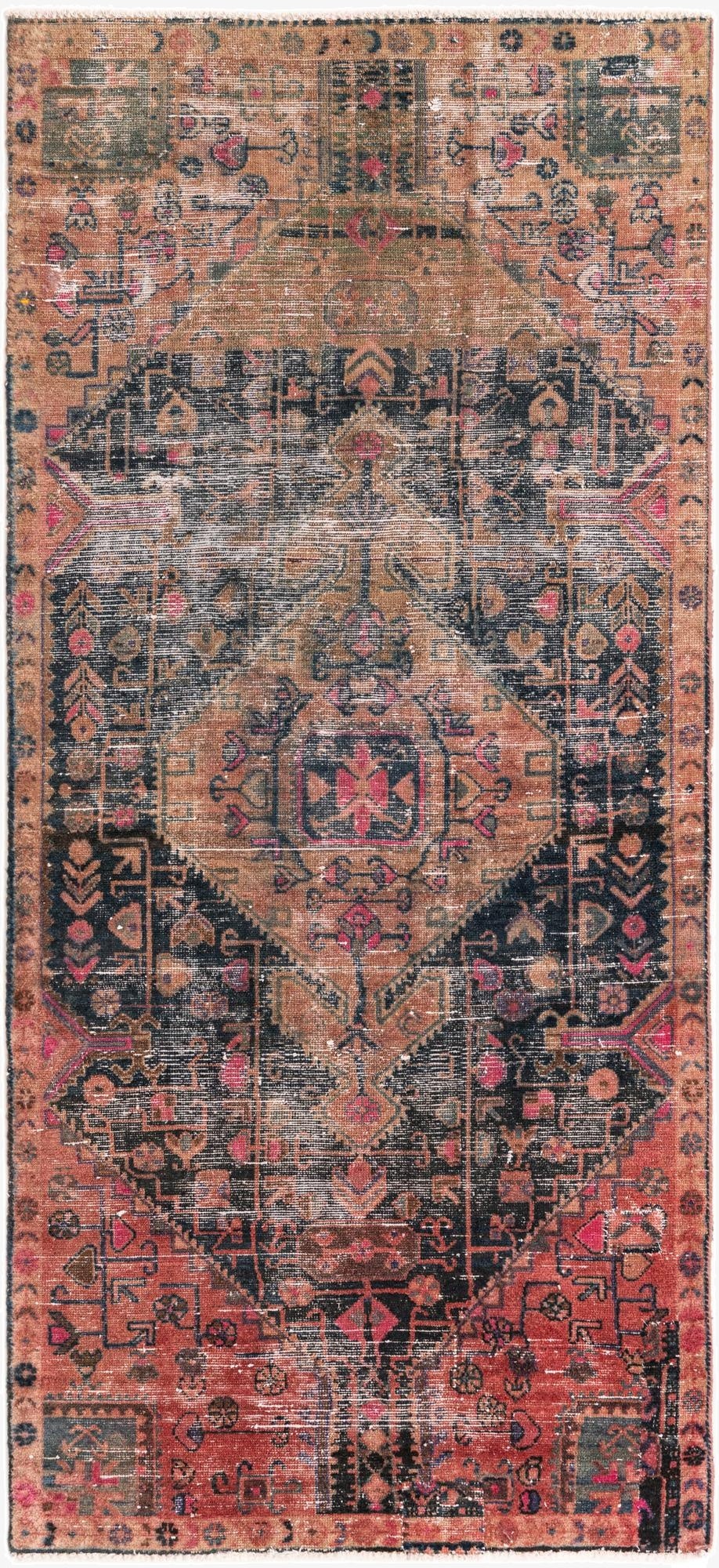 3' 8 x 8'  Hand Knotted Ultra Vintage Persian Wool Runner Rug