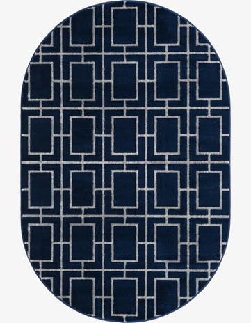 Navy Blue Silver Marilyn Monroe™ Glam Deco Oval Rug