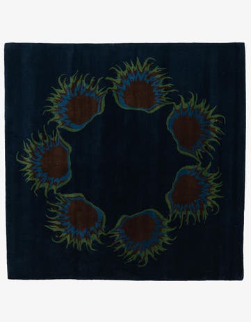 Navy Blue Agra Wool Square Rug