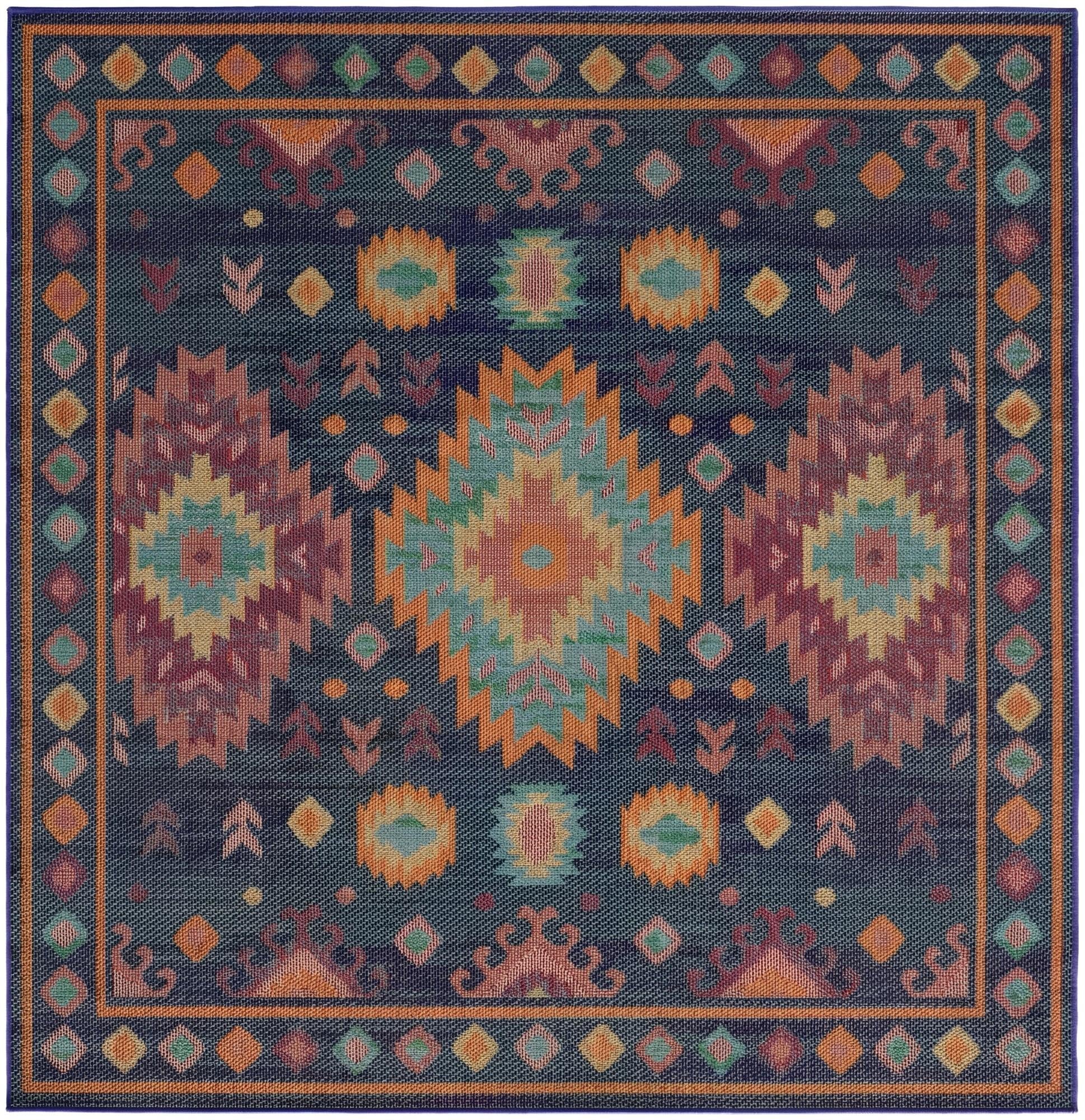 Navy Blue Easy-Clean Baja Indoor / Outdoor Square Rug