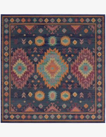 Navy Blue Easy-Clean Baja Indoor / Outdoor Square Rug