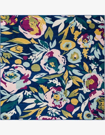 Navy Blue Bloom Square Rug