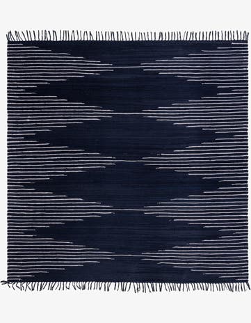 Navy Blue Hand Woven Chindi Cotton Square Rug