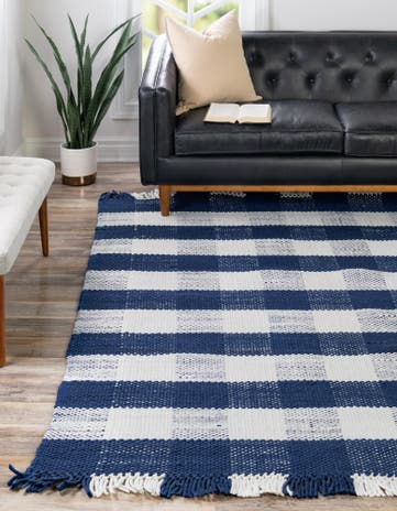 6' x 6' Easy-Clean Eco Plaid Washable Indoor / Outdoor Square Rug