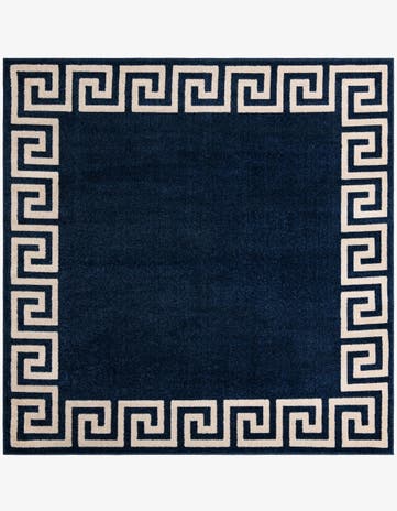 Navy Blue Greek Key Square Rug