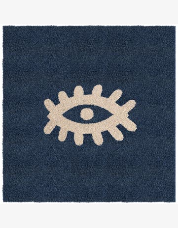 Navy Blue Handtufted Wool Square Rug