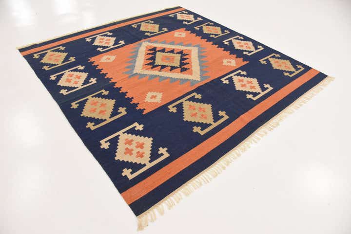 6' 6 x 6' 7 Hand Woven Kilim Dhurrie Wool Square Rug