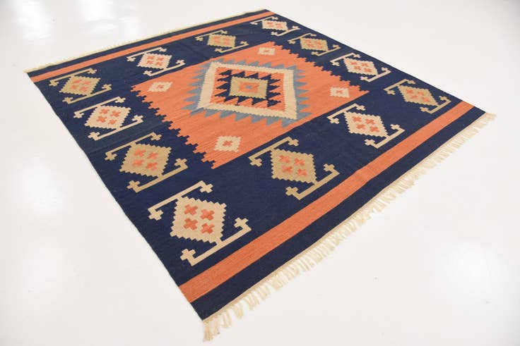 Detail image of 6' 6 x 6' 7 Hand Woven Kilim Dhurrie Wool Square Rug