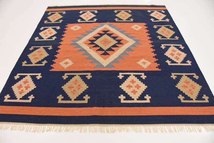 6' 6 x 6' 7 Hand Woven Kilim Dhurrie Wool Square Rug
