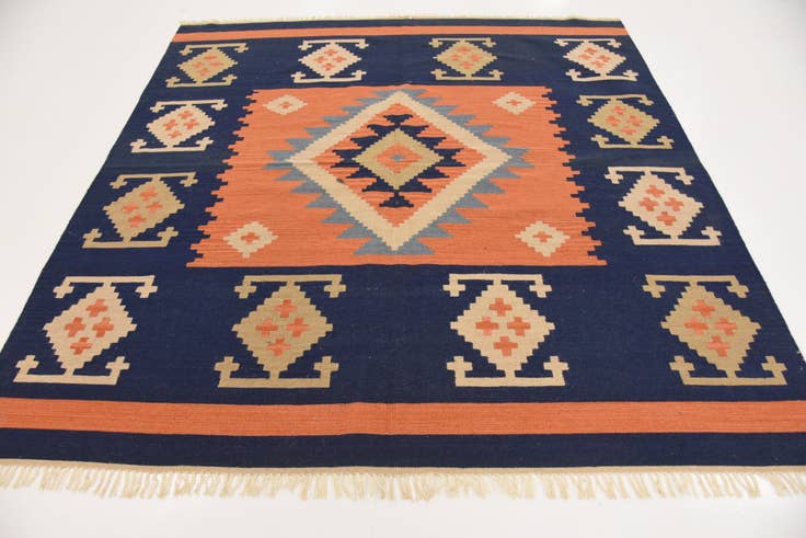 Detail image of 6' 6 x 6' 7 Hand Woven Kilim Dhurrie Wool Square Rug