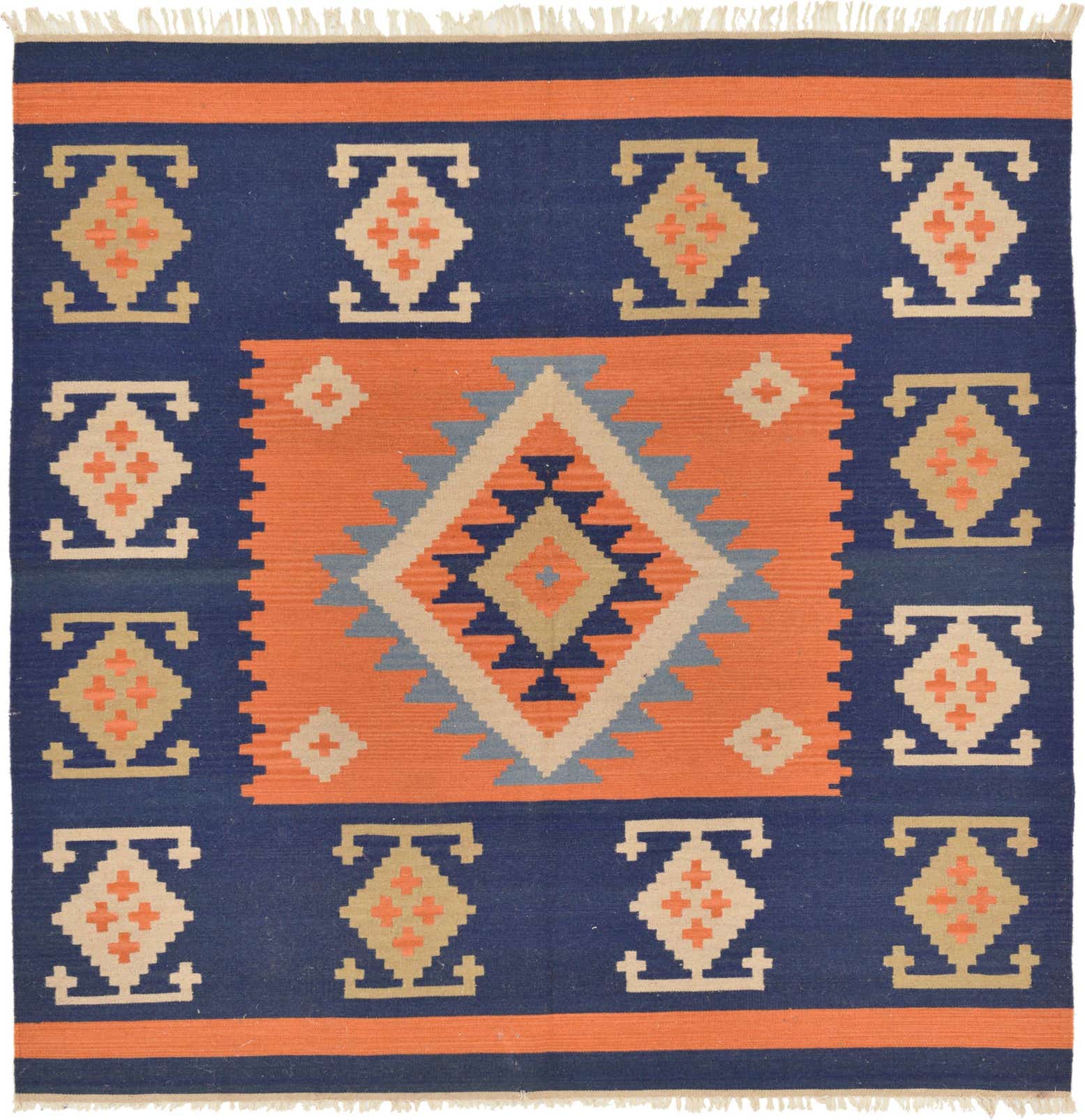 6' 6 x 6' 7 Hand Woven Kilim Dhurrie Wool Square Rug