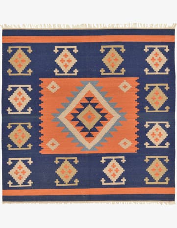 6' 6 x 6' 7 Hand Woven Kilim Dhurrie Wool Square Rug