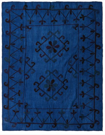 6' x 7' 4 Hand Woven Kilim Suzani Wool Square Rug