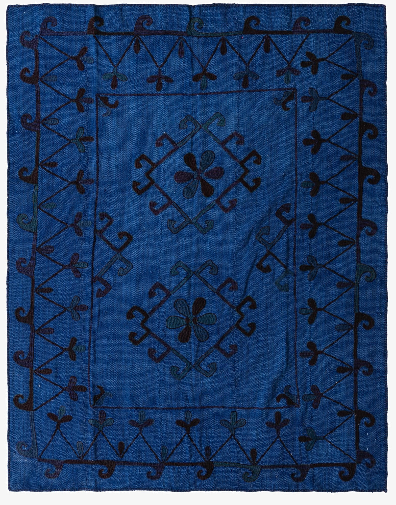 6' x 7' 4  Hand Woven Kilim Suzani Wool Square Rug