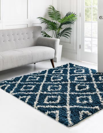 Navy Blue Lattice Shag Square Rug
