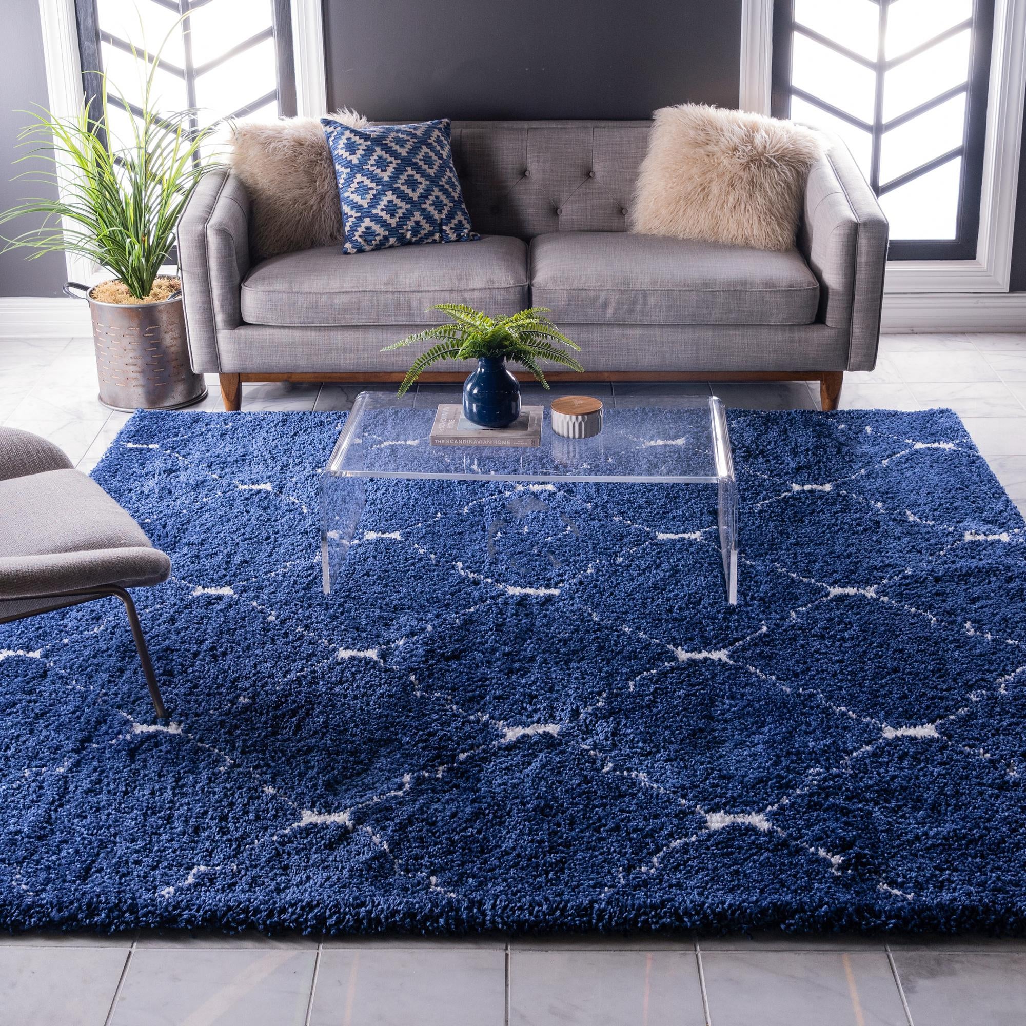 Navy Blue Moroccan Shag Square Rug