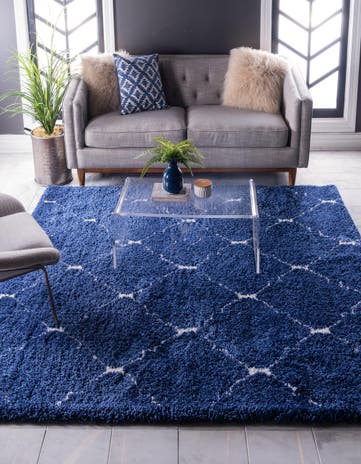 Navy Blue Moroccan Shag Square Rug
