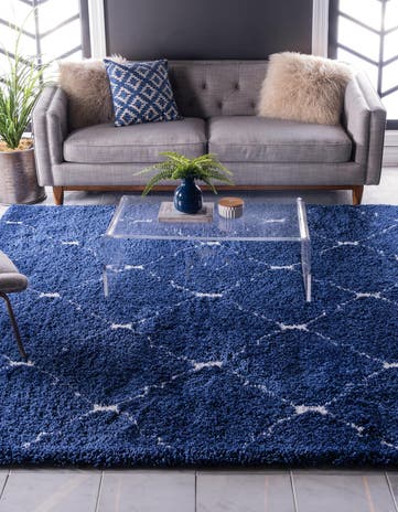 Navy Blue Moroccan Shag Square Rug