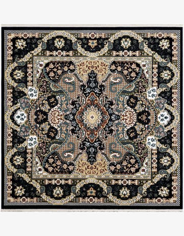 Navy Blue Nain Design Square Rug