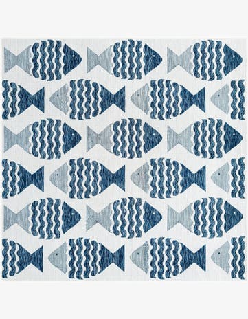 7' 10 x 7' 10 Easy-Clean Coastal Indoor / Outdoor Square Rug