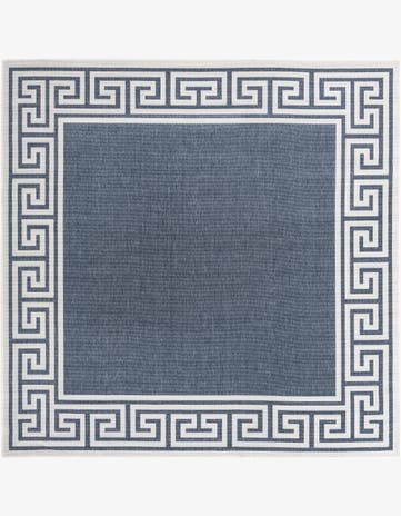 Navy Blue Easy-Clean Coastal Indoor / Outdoor Square Rug