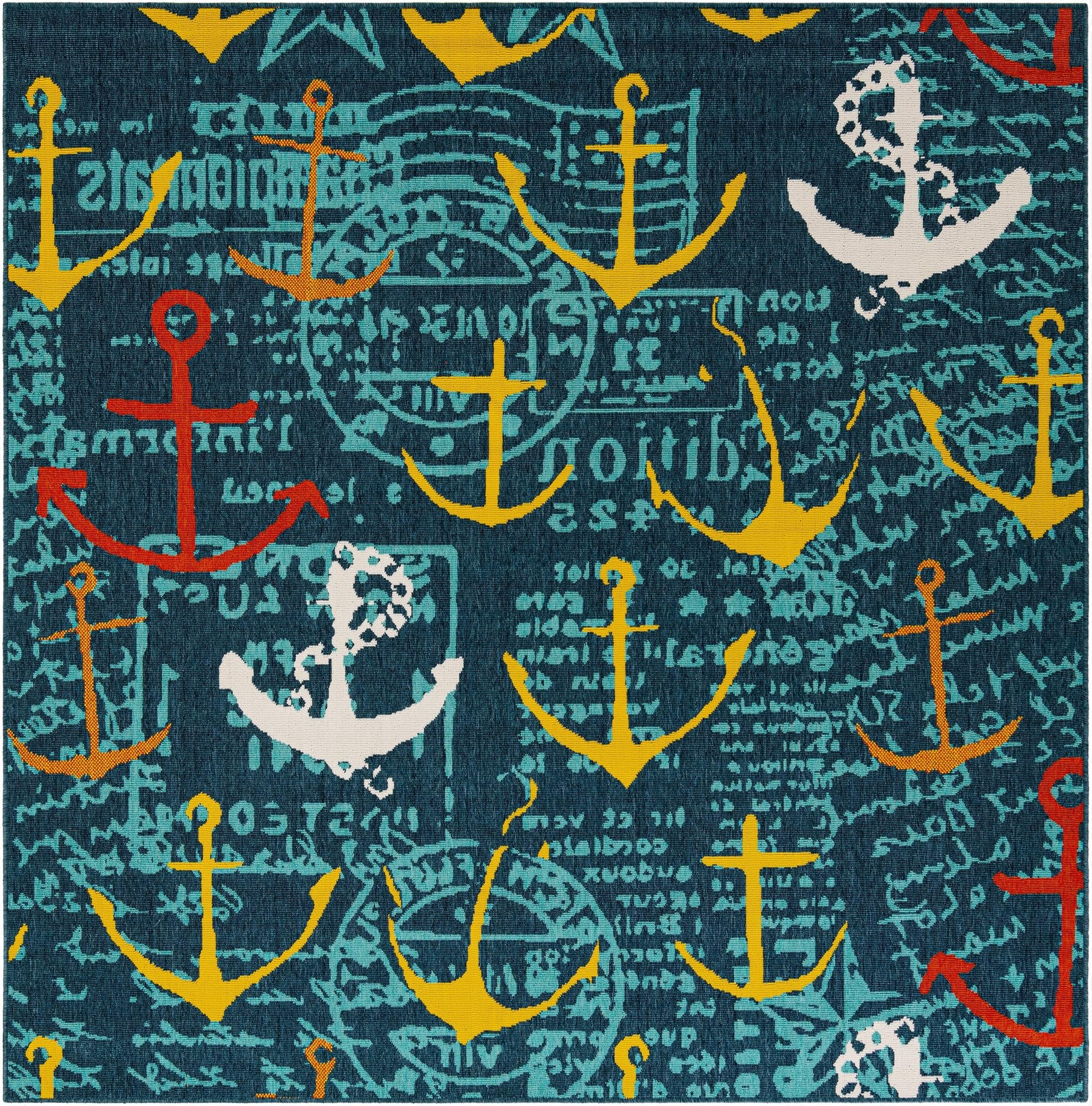 7' 10 x 7' 10  Washable Coastal Indoor / Outdoor Square Rug