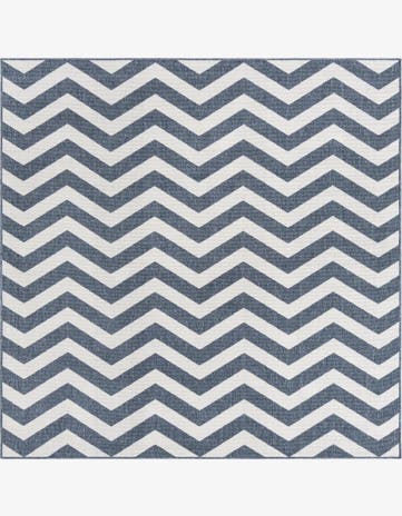 Navy Blue Easy-Clean Coastal Indoor / Outdoor Square Rug