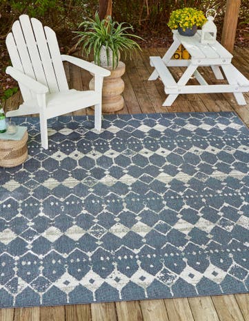 Navy Blue Easy-Clean Lattice Indoor / Outdoor Square Rug