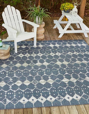 Navy Blue Easy-Clean Lattice Indoor / Outdoor Square Rug