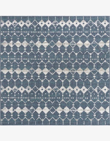 Navy Blue Easy-Clean Lattice Indoor / Outdoor Square Rug